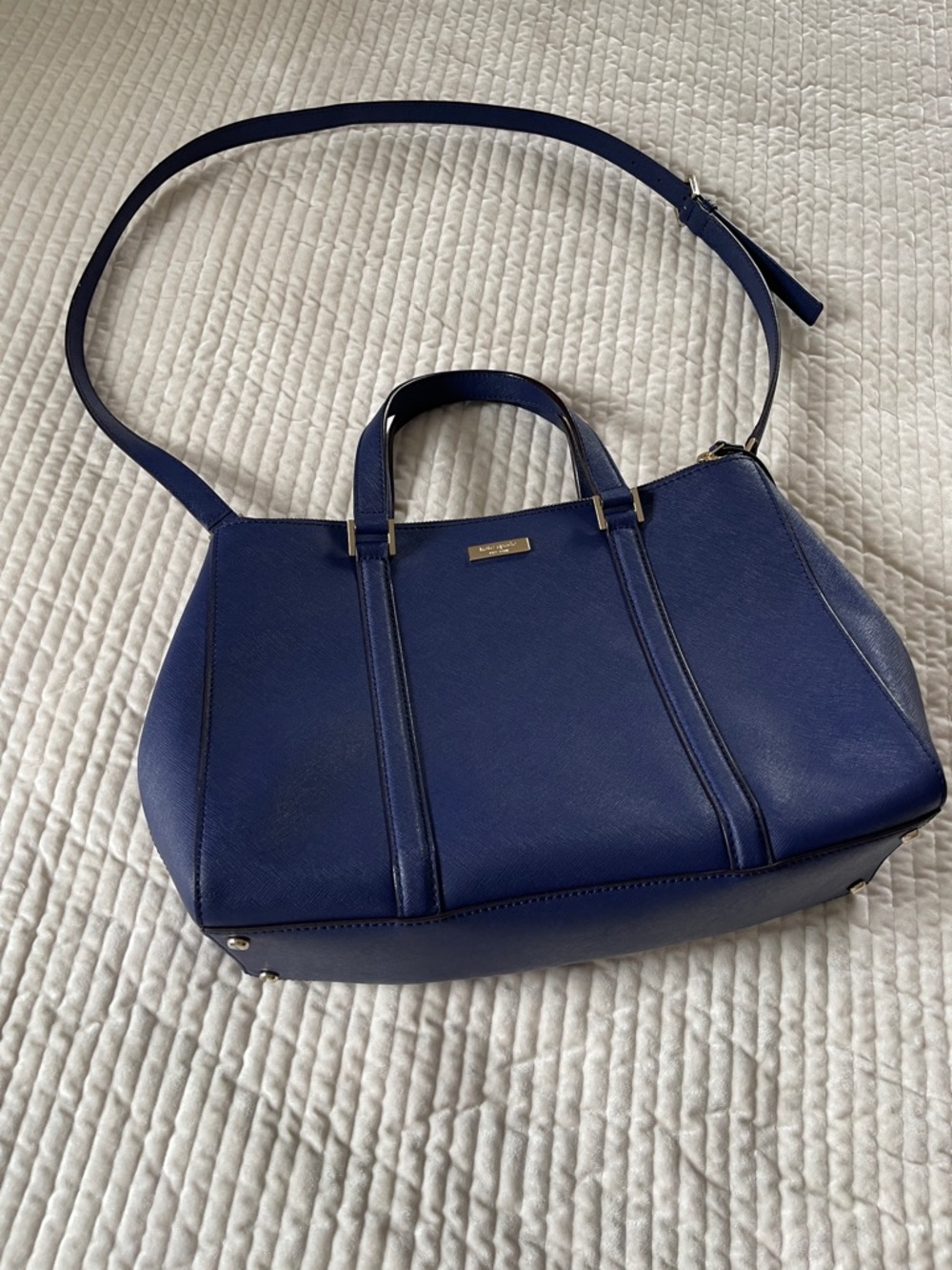kate spade navy blue leather tote with detachable strap